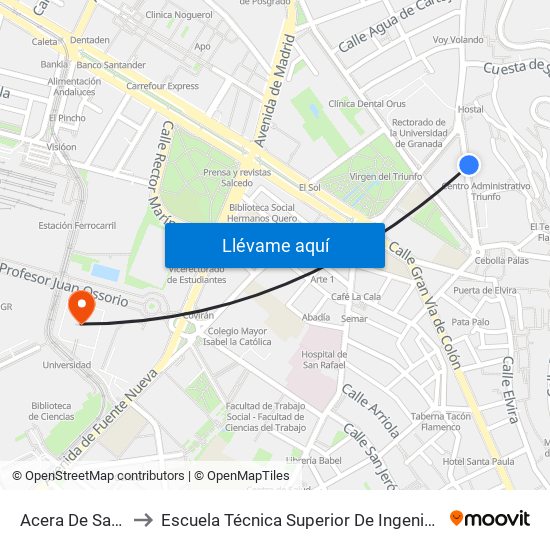 Acera De San Ildefonso 12 to Escuela Técnica Superior De Ingeniería De Caminos, Canales Y Puertos map