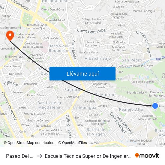 Paseo Del Generalife 4 to Escuela Técnica Superior De Ingeniería De Caminos, Canales Y Puertos map