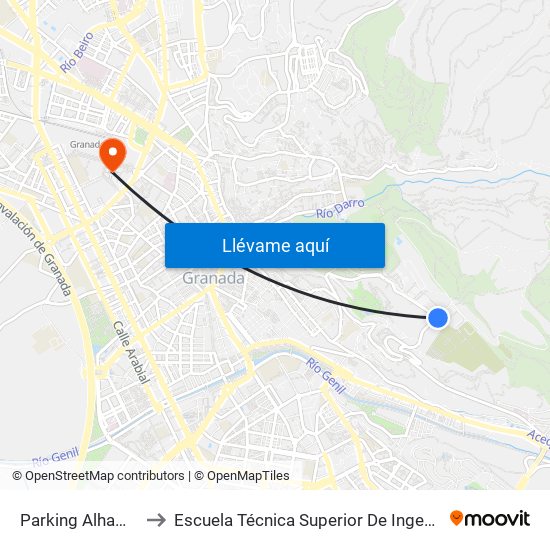 Parking Alhambra - Cementerio to Escuela Técnica Superior De Ingeniería De Caminos, Canales Y Puertos map