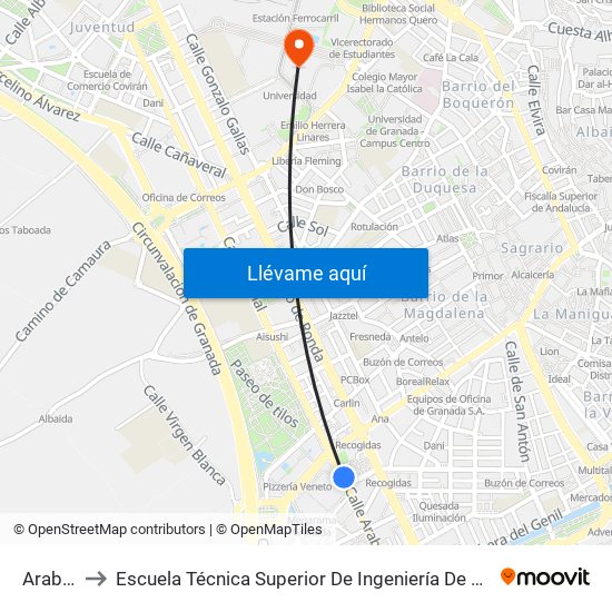 Arabial 22 to Escuela Técnica Superior De Ingeniería De Caminos, Canales Y Puertos map