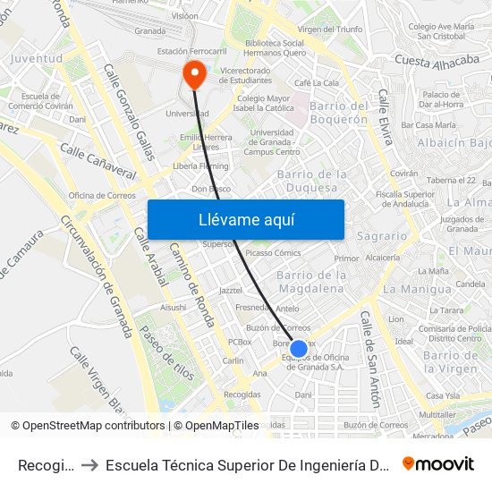 Recogidas 35 to Escuela Técnica Superior De Ingeniería De Caminos, Canales Y Puertos map