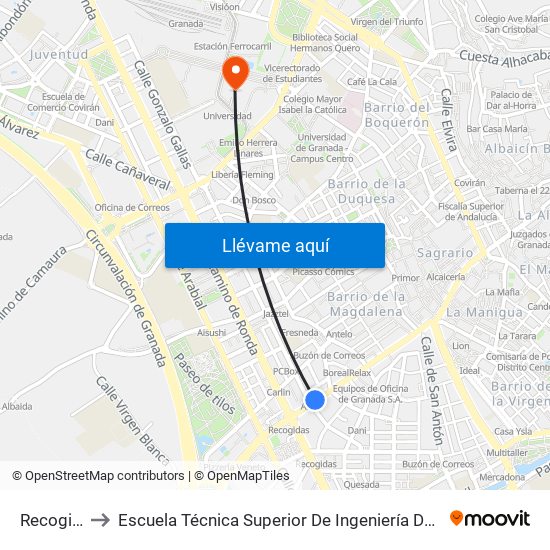 Recogidas 50 to Escuela Técnica Superior De Ingeniería De Caminos, Canales Y Puertos map