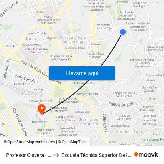 Profesor Clavera - Facultad Filosofía Y Letras to Escuela Técnica Superior De Ingeniería De Caminos, Canales Y Puertos map