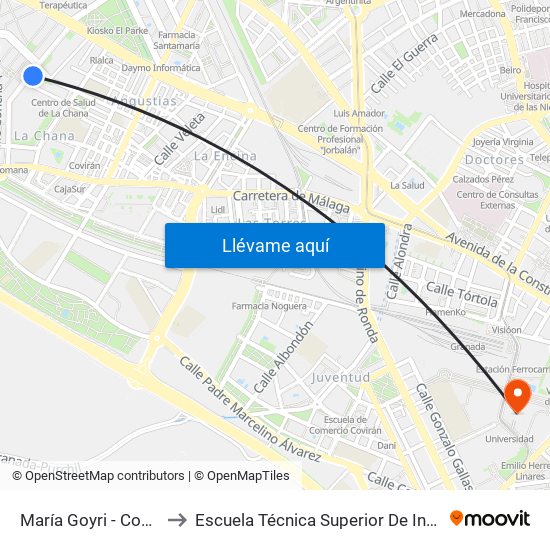María Goyri - Complejo Deportivo Chana to Escuela Técnica Superior De Ingeniería De Caminos, Canales Y Puertos map