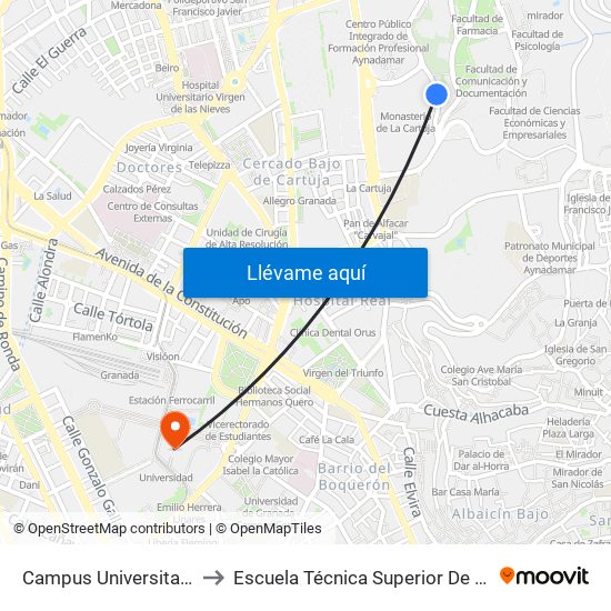 Campus Universitario - Doctor Salvatierra Fte 2 to Escuela Técnica Superior De Ingeniería De Caminos, Canales Y Puertos map