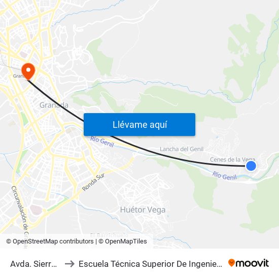 Avda. Sierra Nevada 140 to Escuela Técnica Superior De Ingeniería De Caminos, Canales Y Puertos map