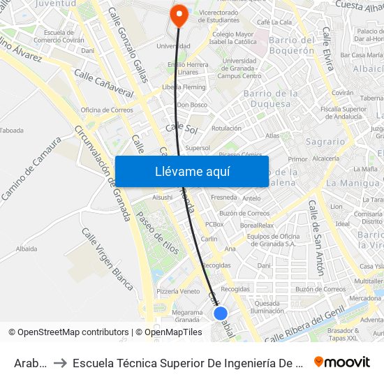 Arabial 16 to Escuela Técnica Superior De Ingeniería De Caminos, Canales Y Puertos map