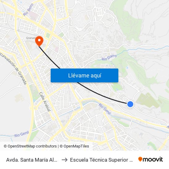 Avda. Santa María Alhambra - Cno. Nuevo Cementerio 82 to Escuela Técnica Superior De Ingeniería De Caminos, Canales Y Puertos map