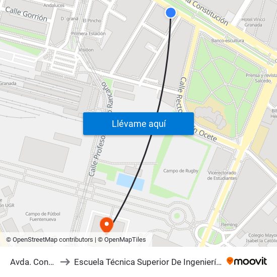 Avda. Constitución 21 to Escuela Técnica Superior De Ingeniería De Caminos, Canales Y Puertos map