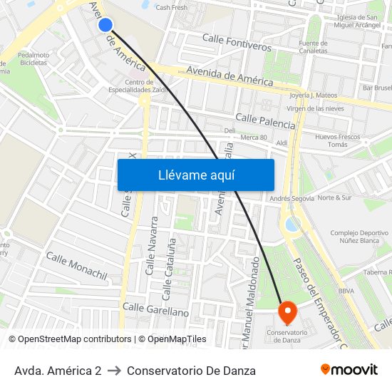 Avda. América 2 to Conservatorio De Danza map