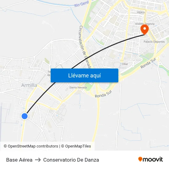 Base Aérea to Conservatorio De Danza map
