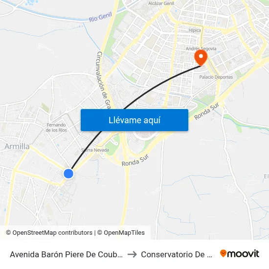Avenida Barón Piere De Coubertan, 2 to Conservatorio De Danza map