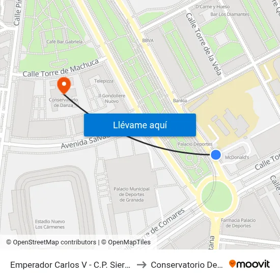 Emperador Carlos V - C.P. Sierra Nevada to Conservatorio De Danza map