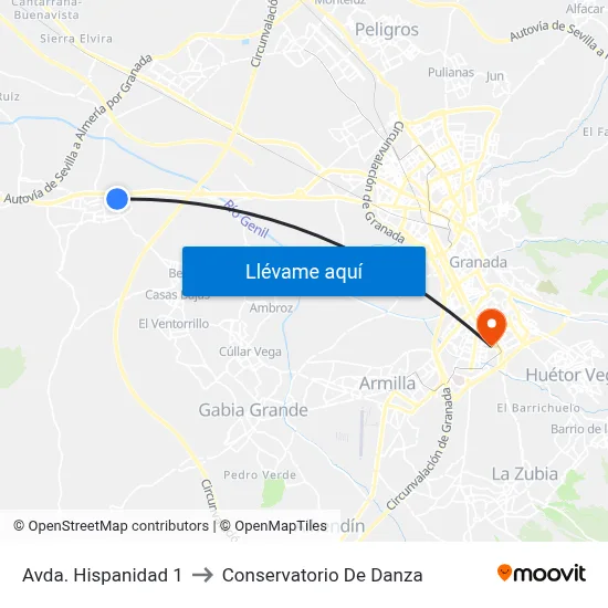 Avda. Hispanidad 1 to Conservatorio De Danza map