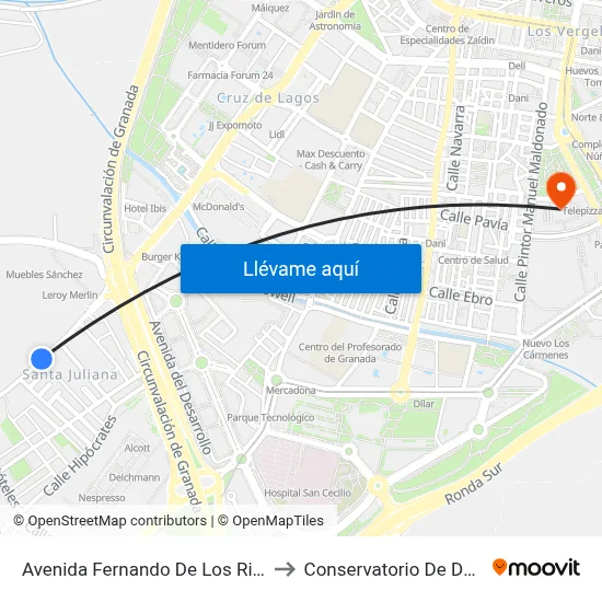 Avenida Fernando De Los Rios, 1 to Conservatorio De Danza map