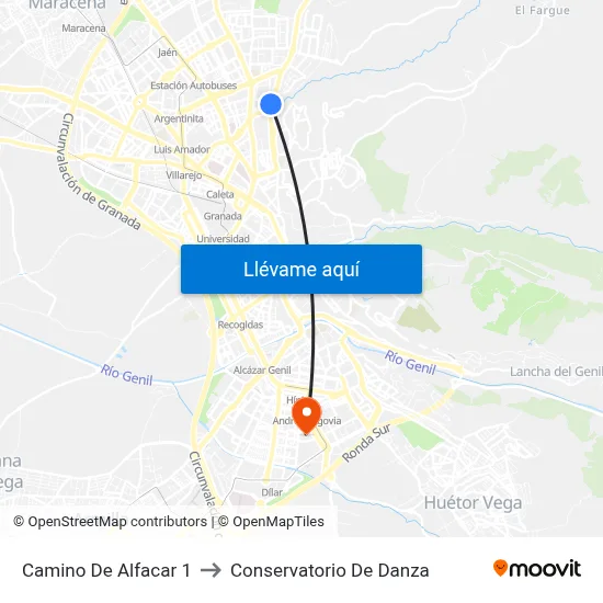 Camino De Alfacar 1 to Conservatorio De Danza map