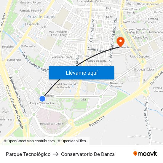 Parque Tecnológico to Conservatorio De Danza map