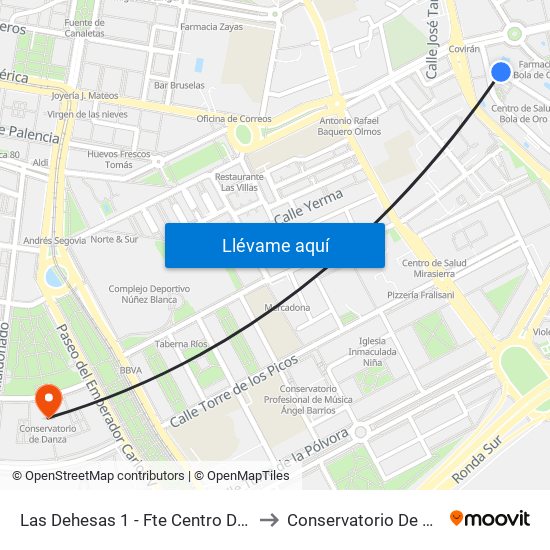 Las Dehesas 1 - Fte Centro De Salud to Conservatorio De Danza map