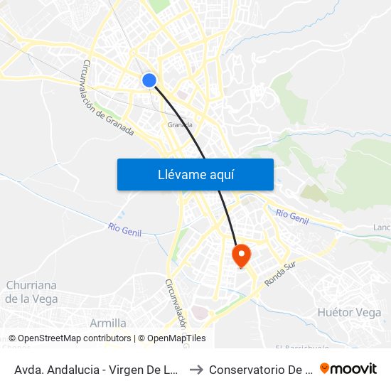 Avda. Andalucia - Virgen De Las Nieves to Conservatorio De Danza map