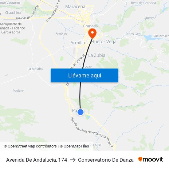 Avenida De Andalucía, 174 to Conservatorio De Danza map