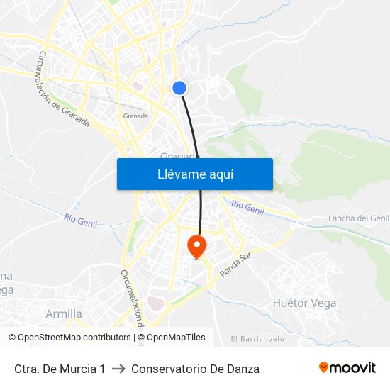 Ctra. De Murcia 1 to Conservatorio De Danza map