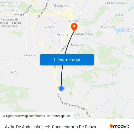 Avda. De Andalucía 1 to Conservatorio De Danza map