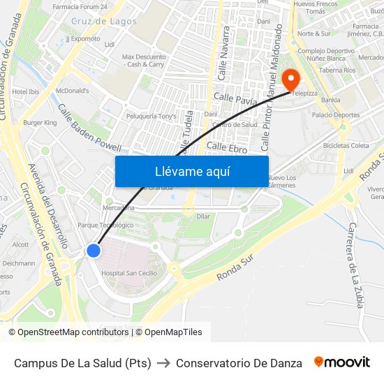 Campus De La Salud (Pts) to Conservatorio De Danza map