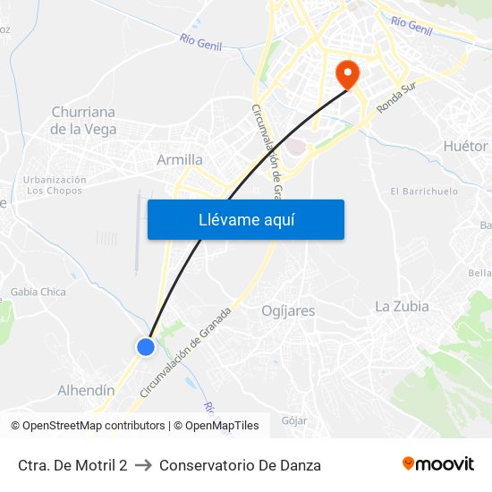 Ctra. De Motril 2 to Conservatorio De Danza map