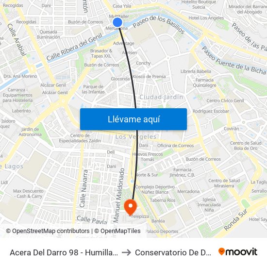 Acera Del Darro 98 - Humilladero to Conservatorio De Danza map