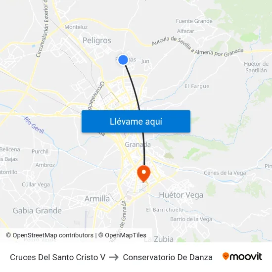 Cruces Del Santo Cristo V to Conservatorio De Danza map
