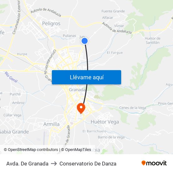Avda. De Granada to Conservatorio De Danza map
