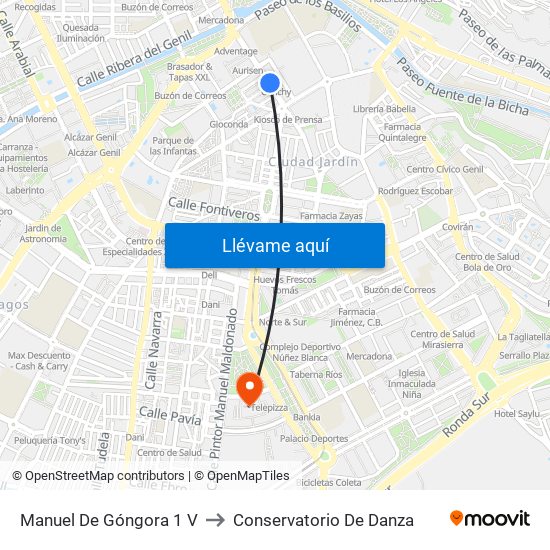 Manuel De Góngora 1 V to Conservatorio De Danza map