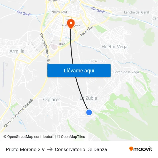 Prieto Moreno 2 V to Conservatorio De Danza map