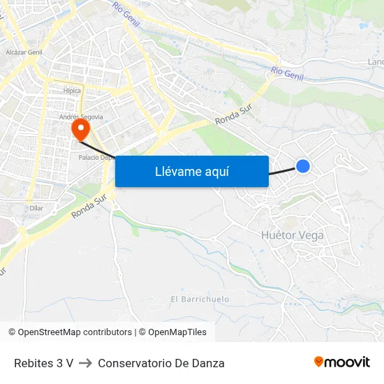 Rebites 3 V to Conservatorio De Danza map