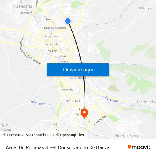 Avda. De Pulianas 4 to Conservatorio De Danza map