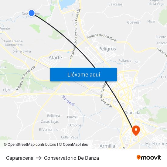 Caparacena to Conservatorio De Danza map