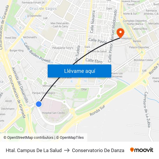 Htal. Campus De La Salud to Conservatorio De Danza map