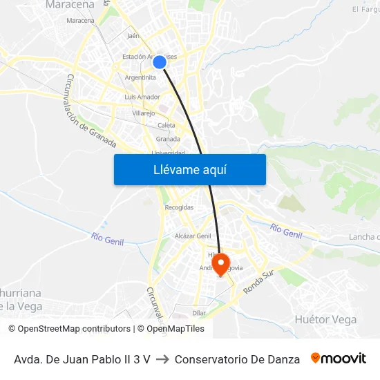 Avda. De Juan Pablo II 3 V to Conservatorio De Danza map