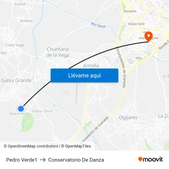 Pedro Verde1 to Conservatorio De Danza map