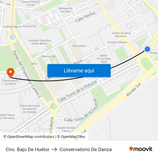 Cno. Bajo De Huétor to Conservatorio De Danza map