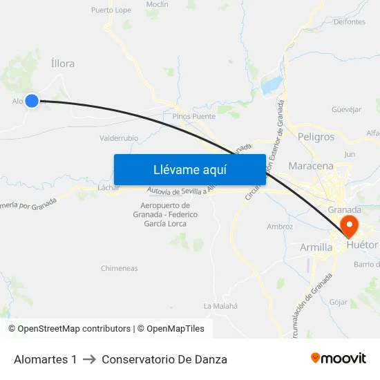 Alomartes 1 to Conservatorio De Danza map