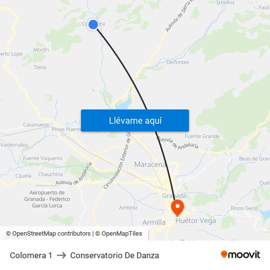 Colomera 1 to Conservatorio De Danza map
