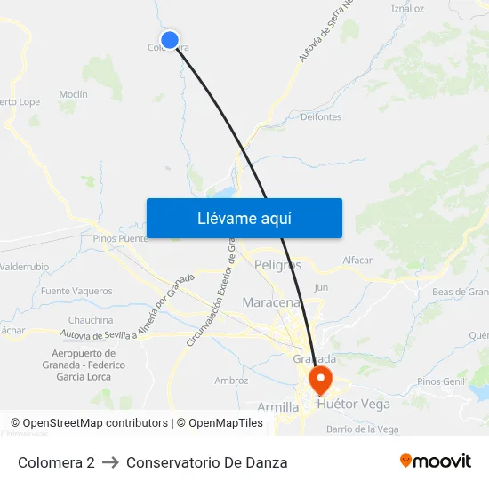 Colomera 2 to Conservatorio De Danza map