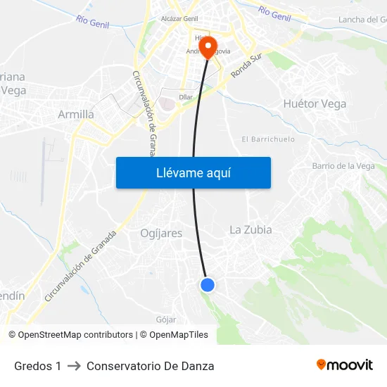 Gredos 1 to Conservatorio De Danza map