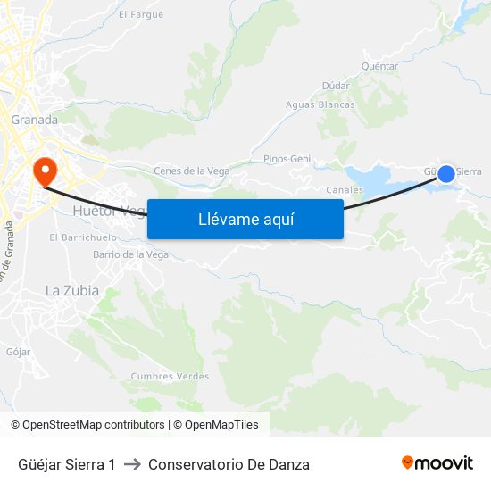 Güéjar Sierra 1 to Conservatorio De Danza map