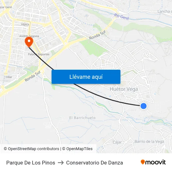 Parque De Los Pinos to Conservatorio De Danza map