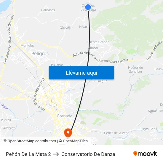 Peñón De La Mata 2 to Conservatorio De Danza map