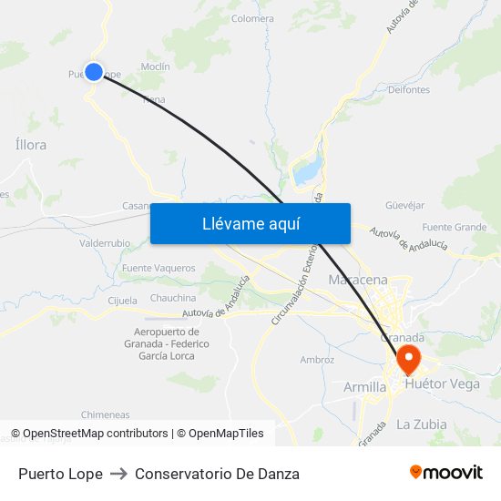 Puerto Lope to Conservatorio De Danza map