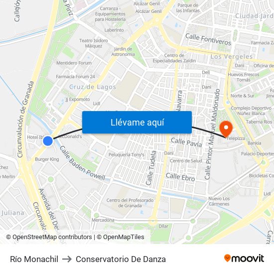 Río Monachil to Conservatorio De Danza map