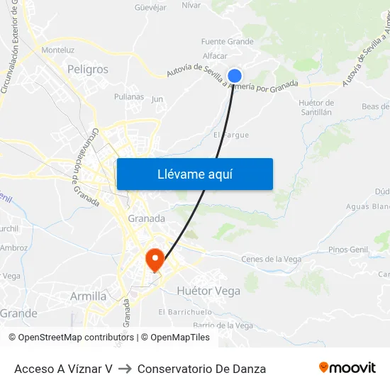 Acceso A Víznar V to Conservatorio De Danza map